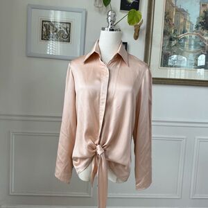 Finley Lindy 100% Silk Blouse Knot Front Wine Bar Blush Pink $340 S